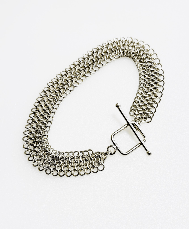 Bracelet Cotte de maille 5 rangs Plaqué Argent Vif Fermoir bouée