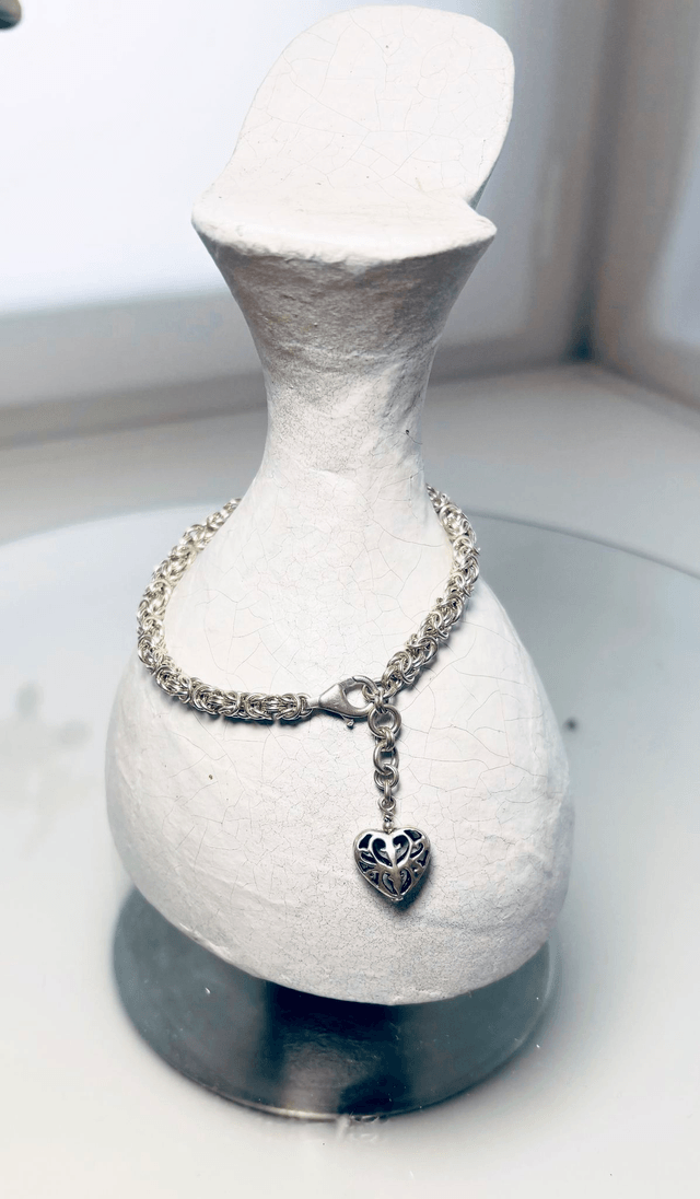 Bracelet Byzantin en Argent finition cœur ajouré.