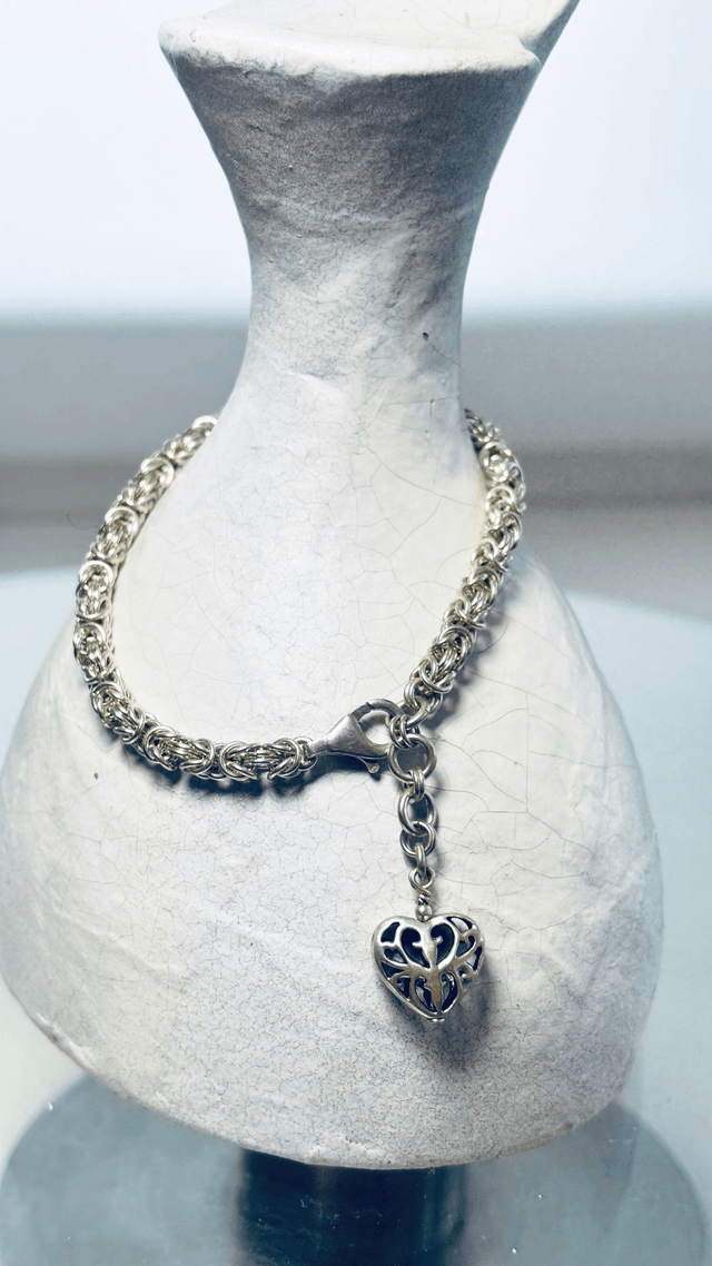 Bracelet Byzantin en Argent finition cœur ajouré.