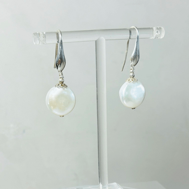 Boucles d'oreille en argent et perle de Culture