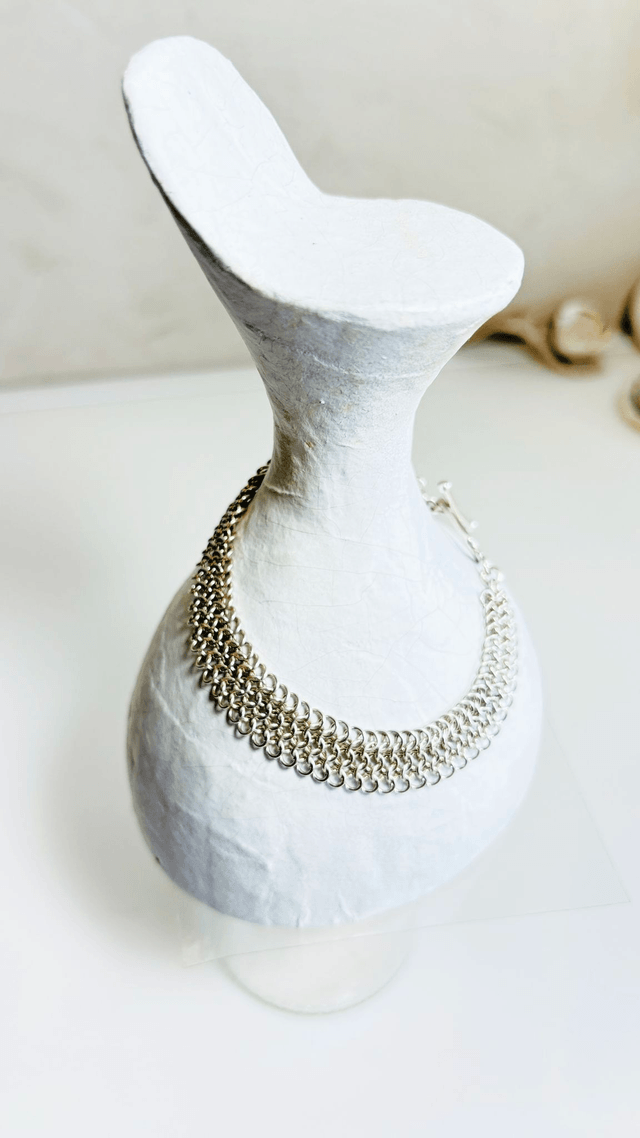 Bracelet Cotte de maille 5 rangs Plaqué Argent Vif Fermoir bouée