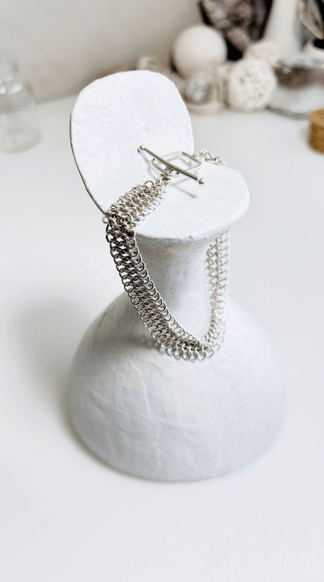 Bracelet Cotte de maille 5 rangs Plaqué Argent Vif Fermoir bouée