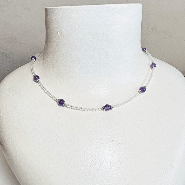 Collier pierres semi-précieuses Améthyste, quartz rose et argent.