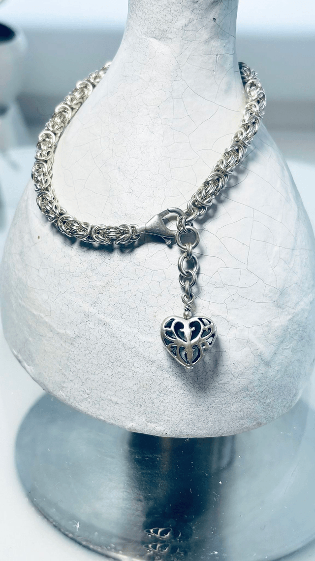 Bracelet Byzantin en Argent finition cœur ajouré.