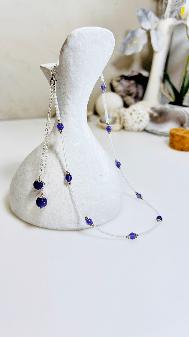 Collier pierres semi-précieuses Améthyste, quartz rose et argent.