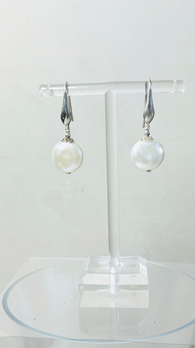 Boucles d'oreille en argent et perle de Culture